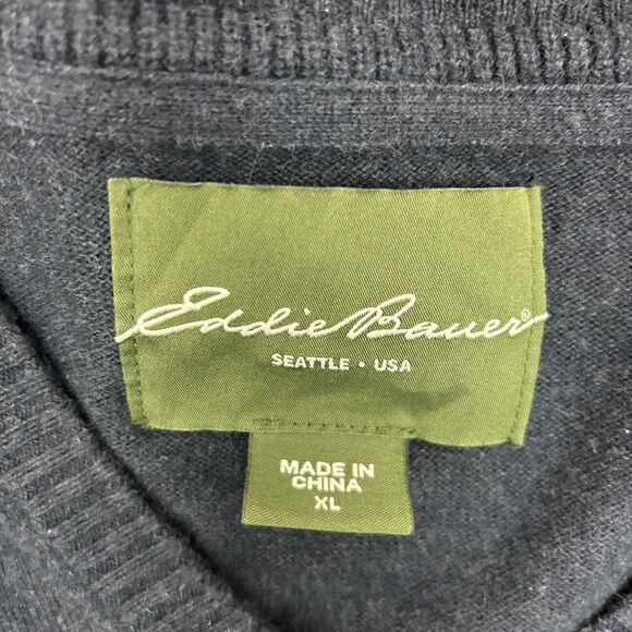 Eddie‎ Bauer Sweater Mens XL Navy Blue Long Sleeve Cotton Cashmere Pullover - Picture 2 of 7